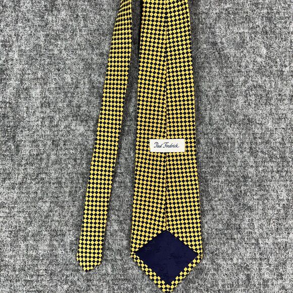 Paul Fredrick Tie Mens 54" Italian Silk Abstract Design Formal Yellow Made USA - Picture 2 of 8